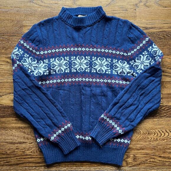 VTG Jantzen Wool Blend Cable Knit Sweater Sweater Mens L Fair Isle Snowflake - Picture 1 of 6